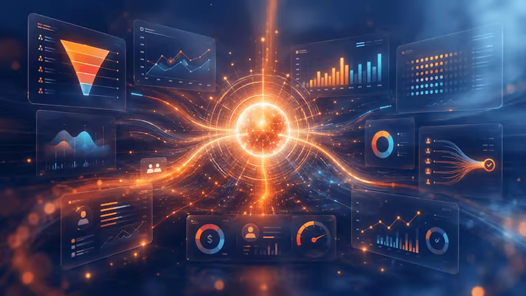 Google and AI visibility shown as a network of answers, data and AI tools