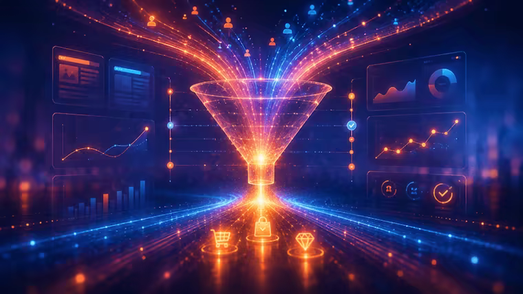 Conversion funnel with analytics, testing and sales growth
